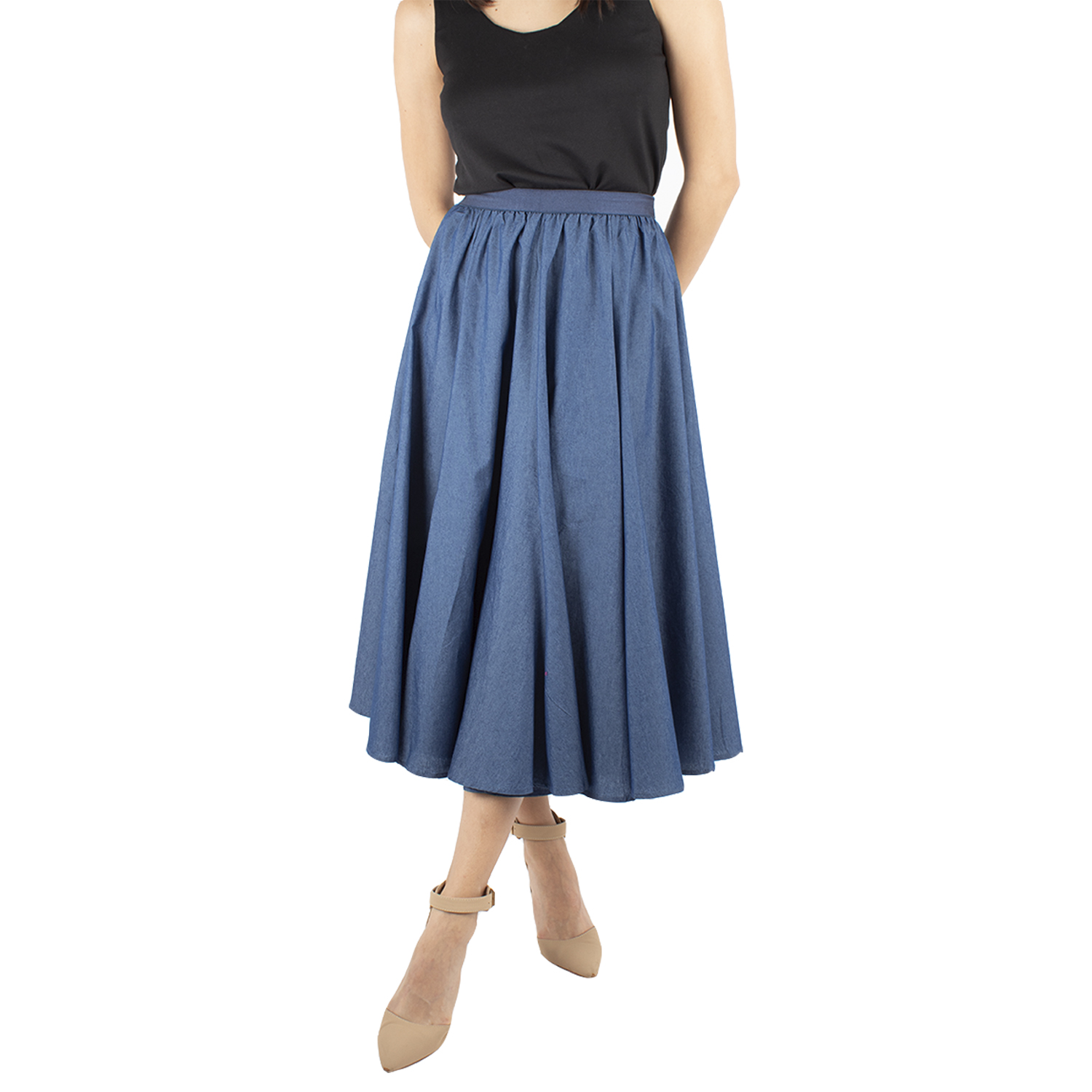 Falda Circular Mezclilla Amad Color Azul Oscuro