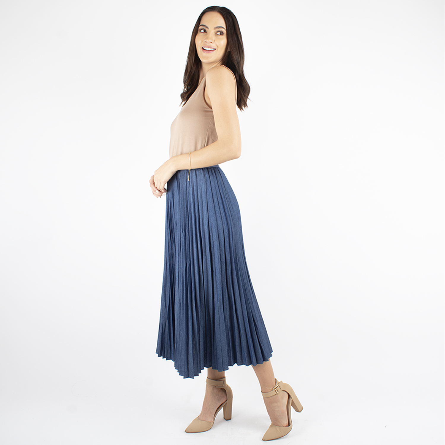 Foto 4 | Falda Plisada Mezclilla Amad Color Azul Oscuro