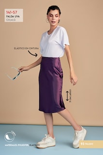 Foto 3 | Falda Devendi color Uva Midi Satin