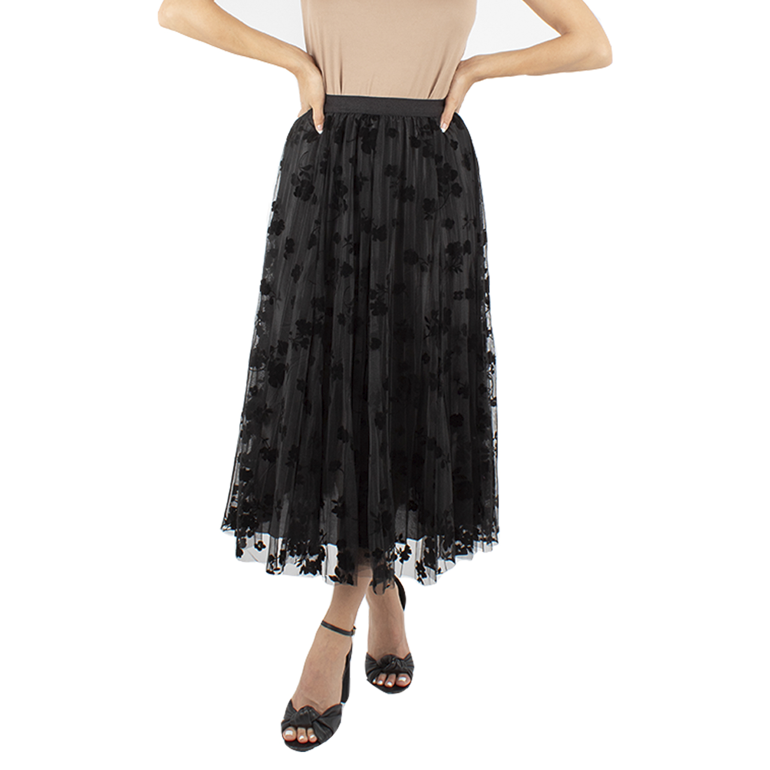 Falda reversible de Tul con Flores Amad Negra