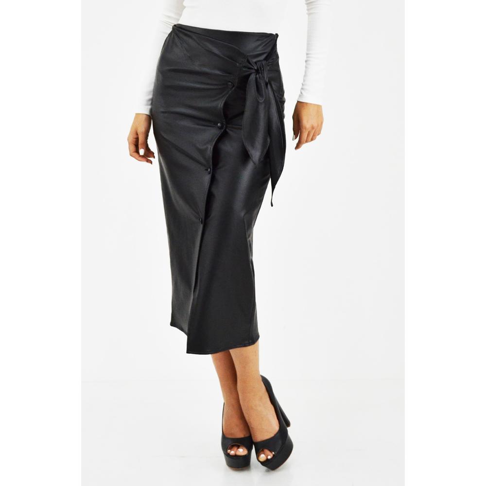 Falda Midi Efecto Piel Roman Fashion color Negro