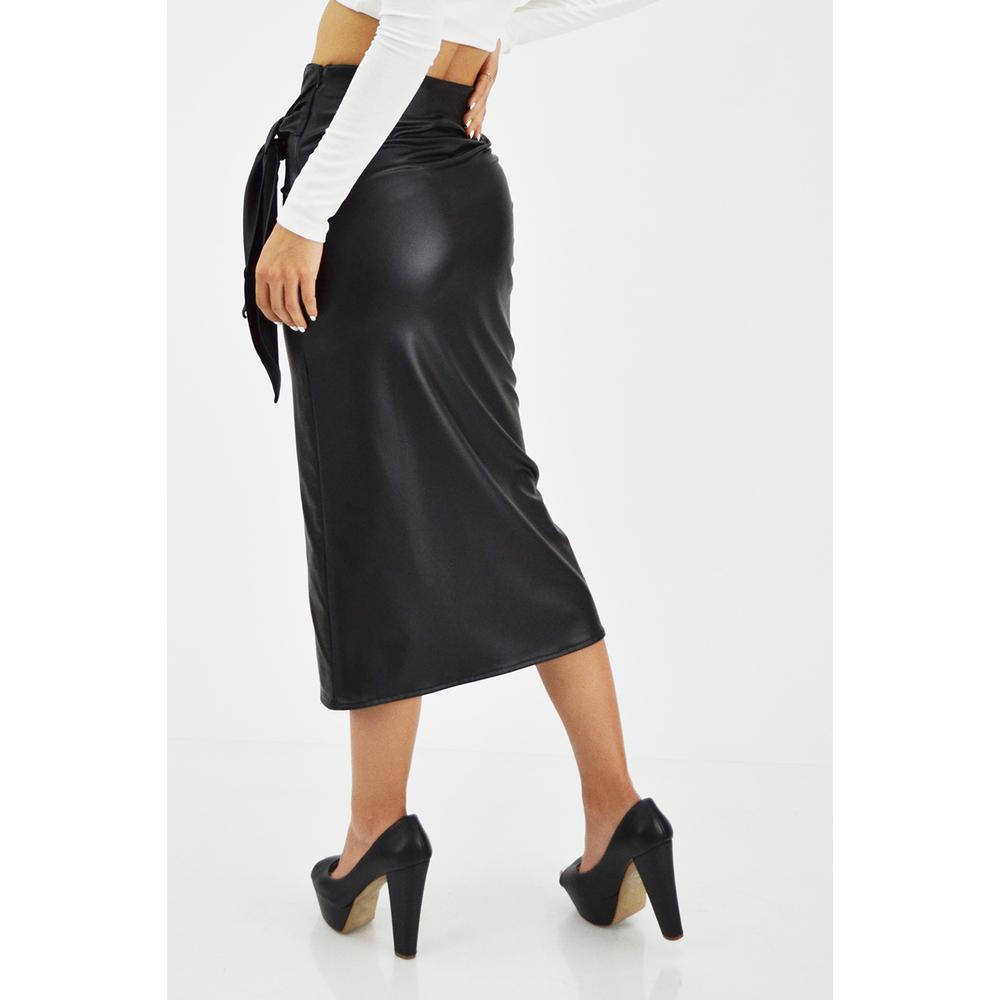 Foto 4 pulgar | Falda Midi Efecto Piel Roman Fashion color Negro