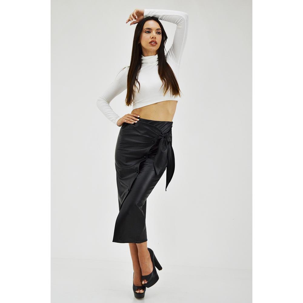 Foto 6 pulgar | Falda Midi Efecto Piel Roman Fashion color Negro