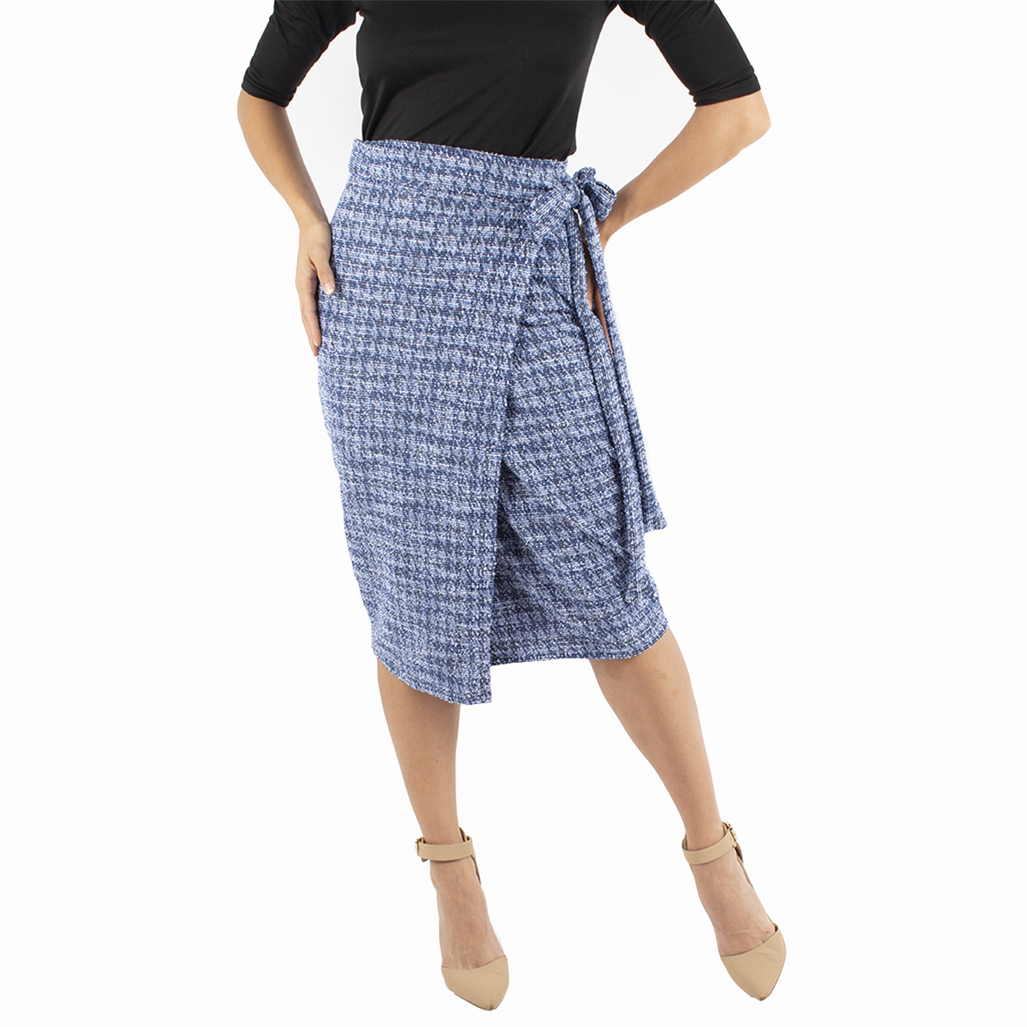 Falda Lápiz Envolvente de Tweed Amad Azul
