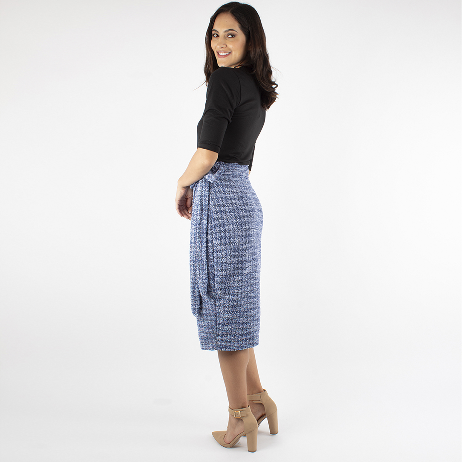 Foto 3 pulgar | Falda Lápiz Envolvente de Tweed Amad Azul