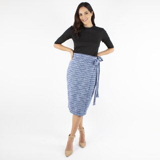 Foto 5 | Falda Lápiz Envolvente de Tweed Amad Azul