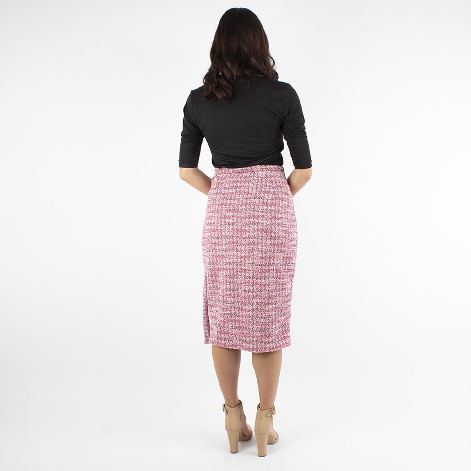 Foto 4 pulgar | Falda Lápiz Envolvente de Tweed Amad Rosa