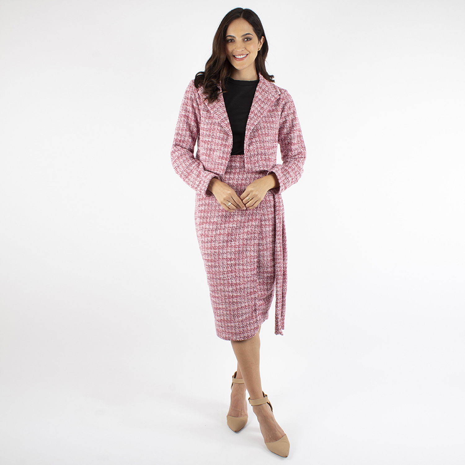 Foto 5 | Falda Lápiz Envolvente de Tweed Amad Rosa