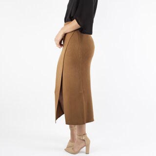 Foto 2 | Falda Lápiz Tejida Cruzada Amad Camel