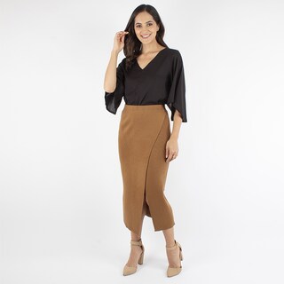 Foto 5 | Falda Lápiz Tejida Cruzada Amad Camel
