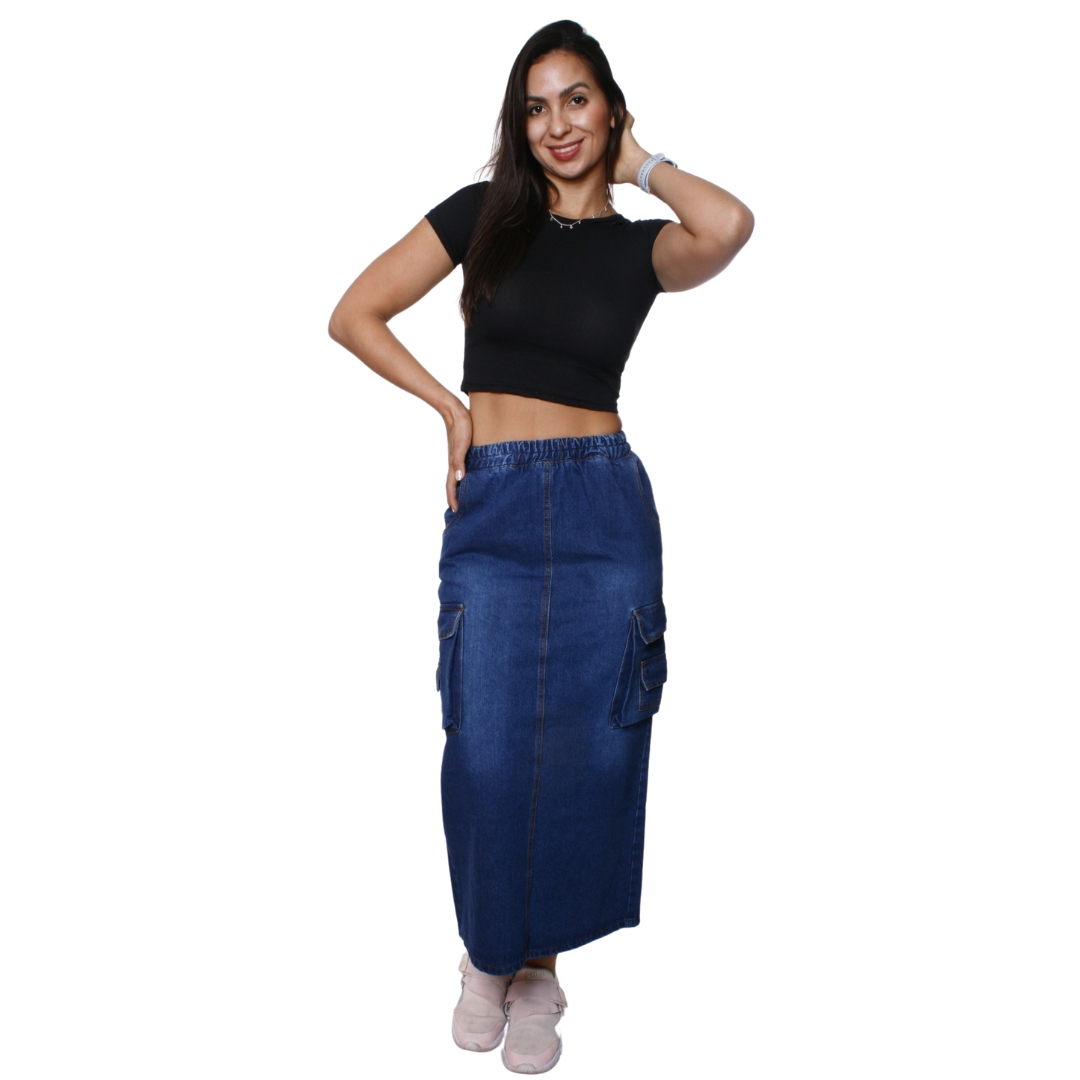 Foto 2 pulgar | Falda Larga de Mezclilla Cargo Pineda Jeans Azul