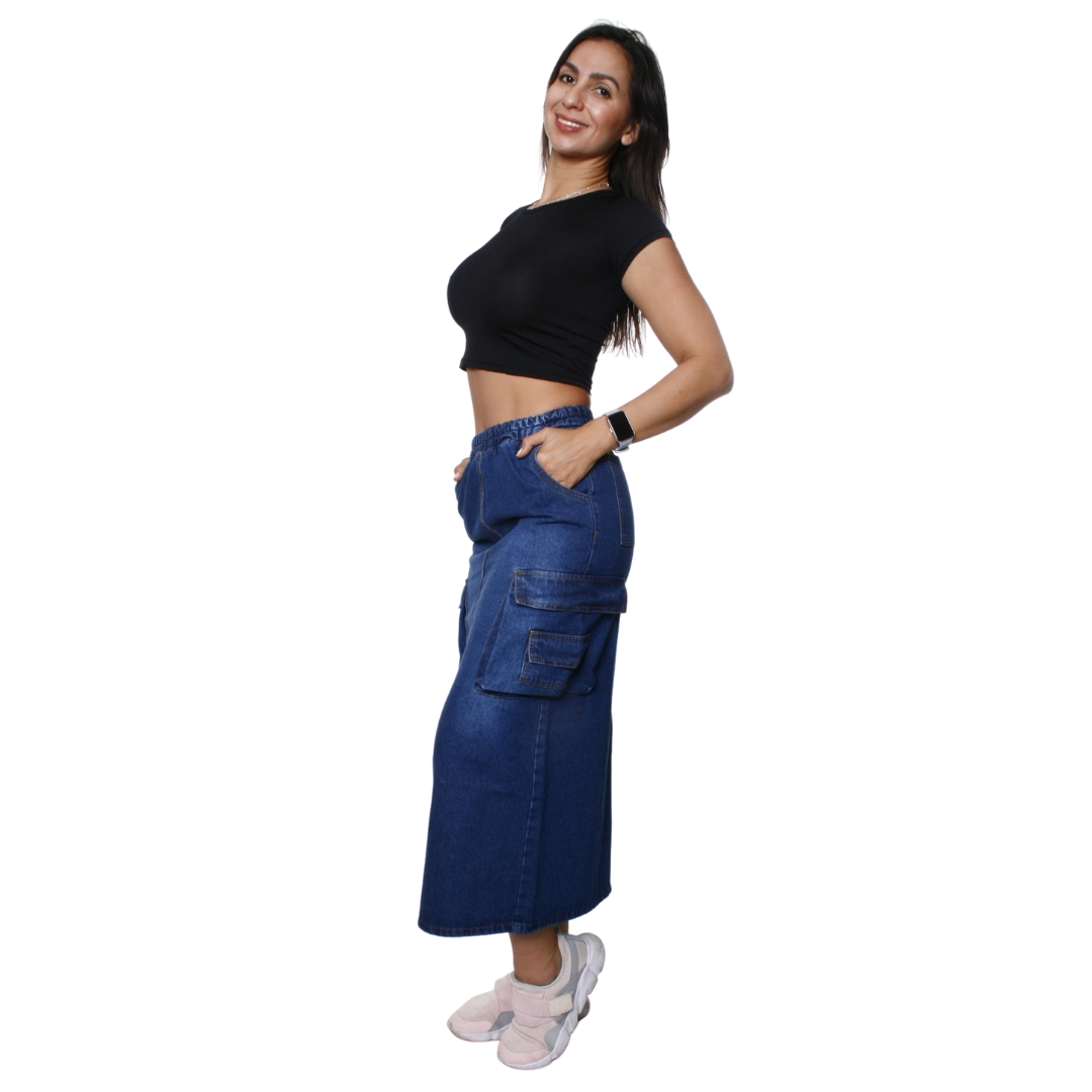 Foto 4 pulgar | Falda Larga de Mezclilla Cargo Pineda Jeans Azul