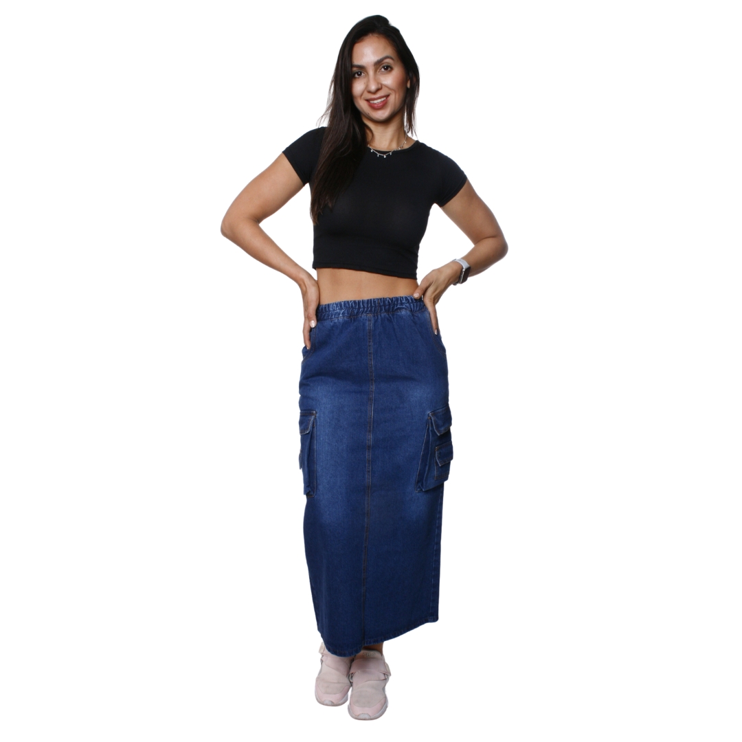 Foto 5 pulgar | Falda Larga de Mezclilla Cargo Pineda Jeans Azul