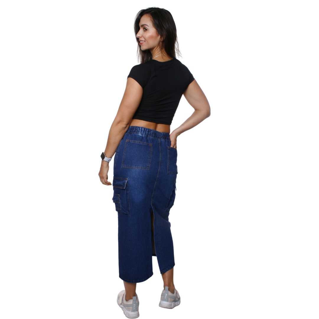 Foto 6 pulgar | Falda Larga de Mezclilla Cargo Pineda Jeans Azul
