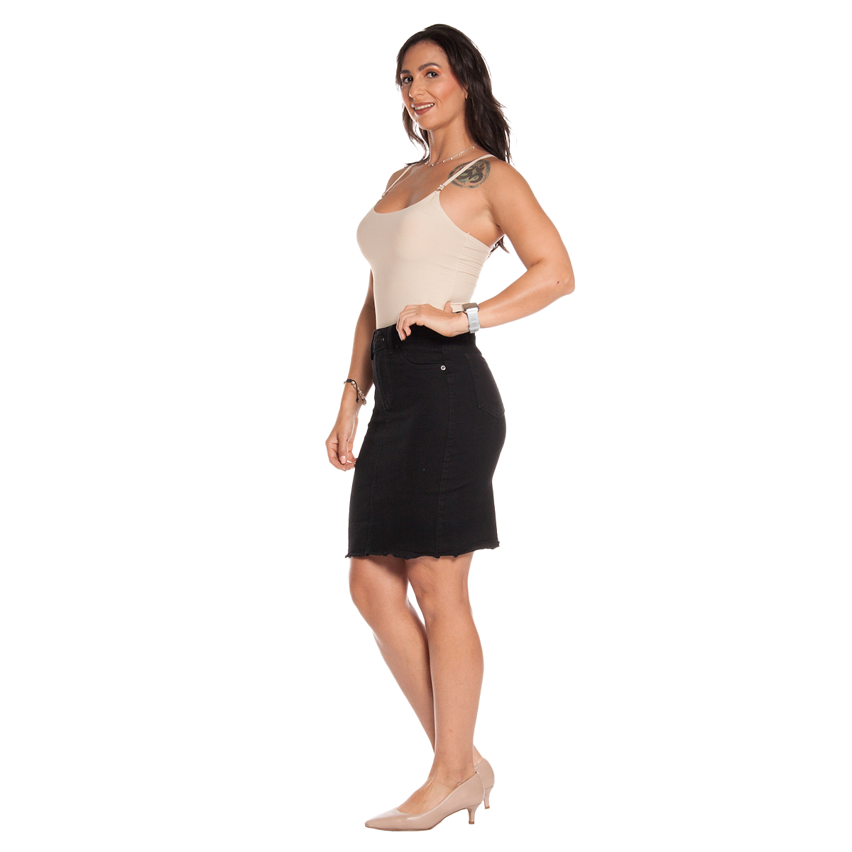 Foto 3 | Falda de Mezclilla 3/4 Pineda Jeans Negra para Mujer