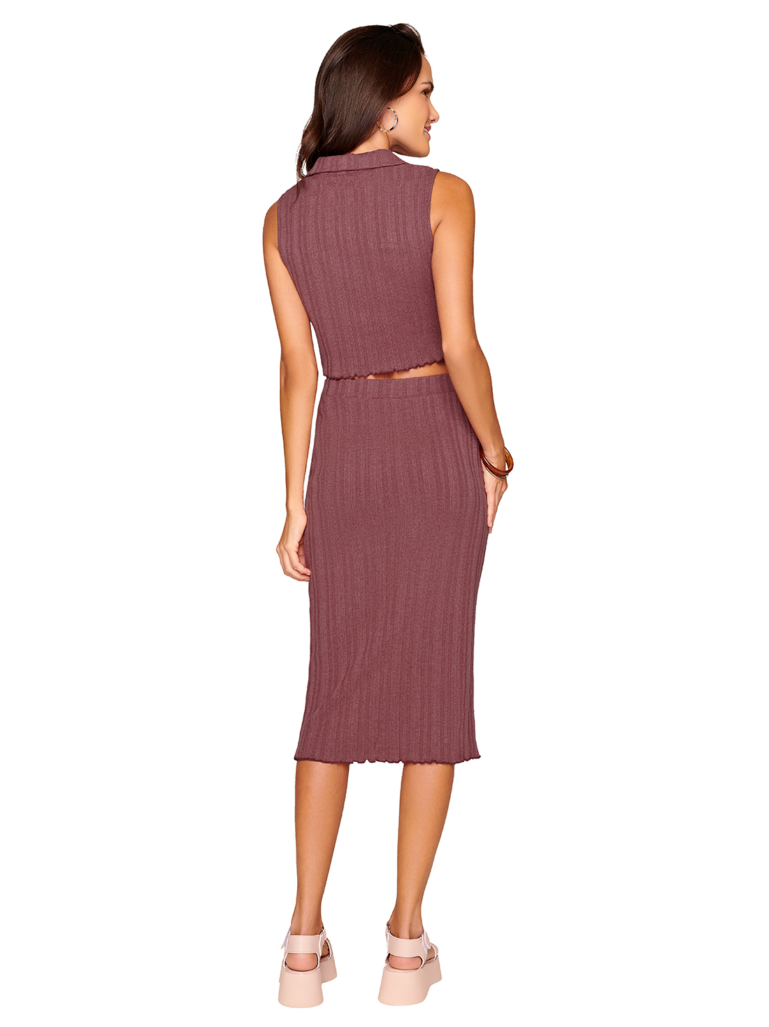 Foto 4 pulgar | Conjunto de Blusa y Falda Ilusión Marrón para Mujer