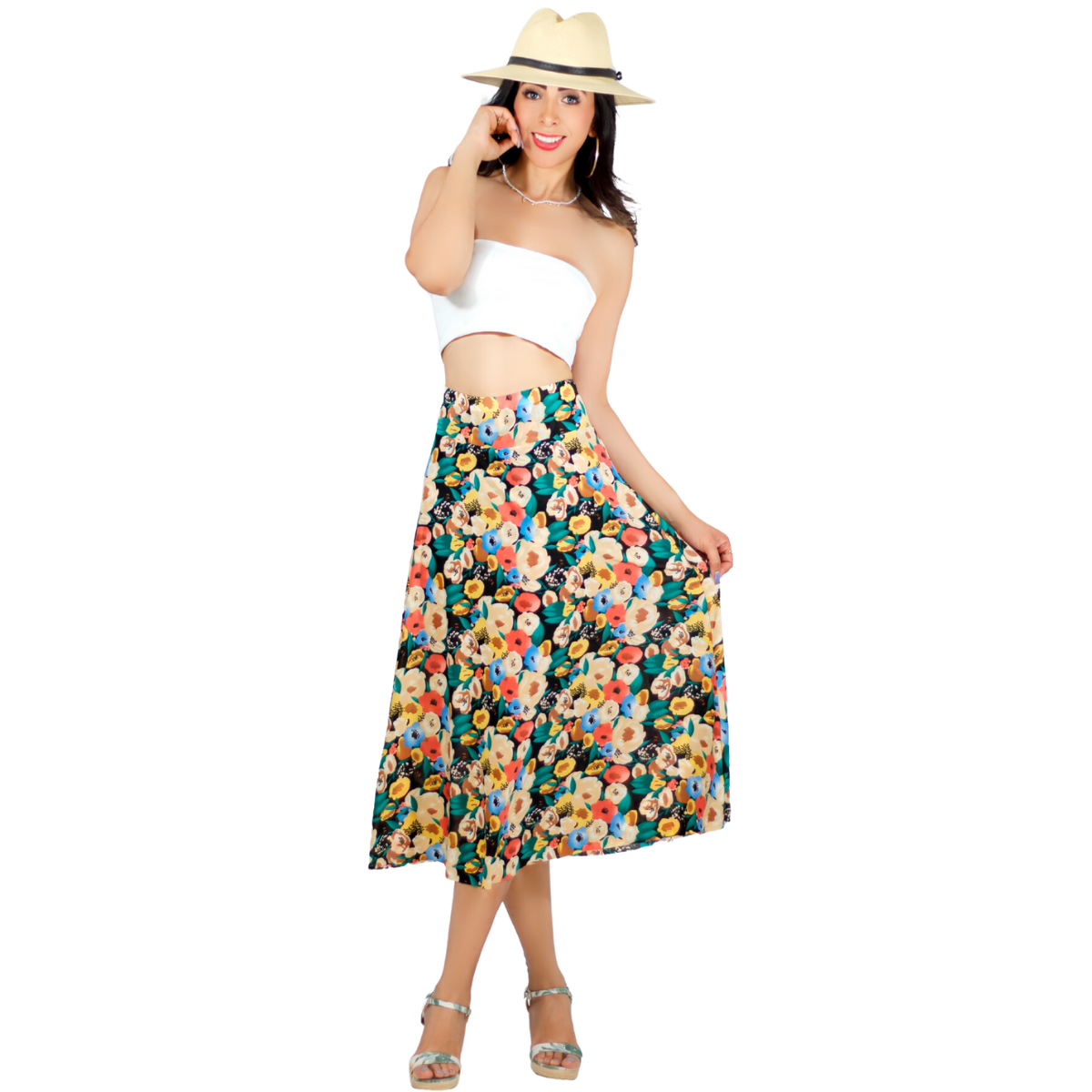 Falda Short Midi Multicolor con Estampado para Mujer