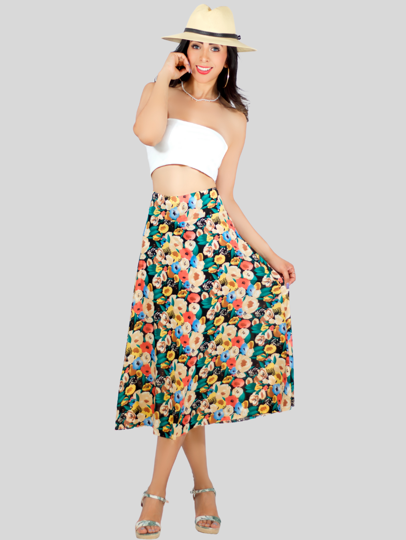 Foto 2 | Falda Short Midi Multicolor con Estampado para Mujer