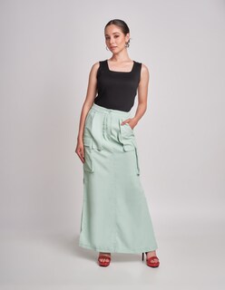 Foto 1 | Falda Devendi Color Verde Midi Elástico Cintura