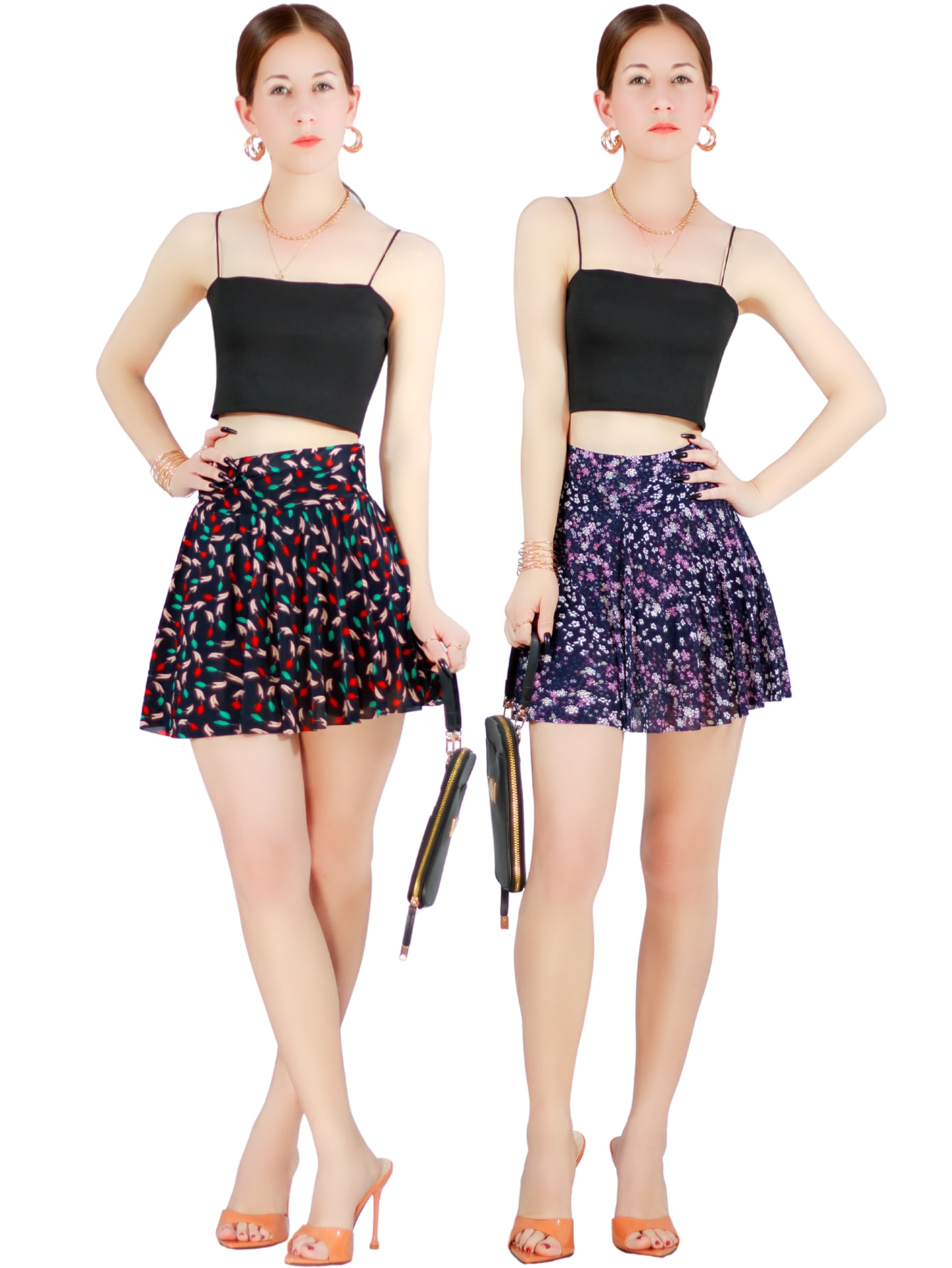 Set De 2 Faldas Short De Mujer Casual Fald-1004 De Estampado Floral $259