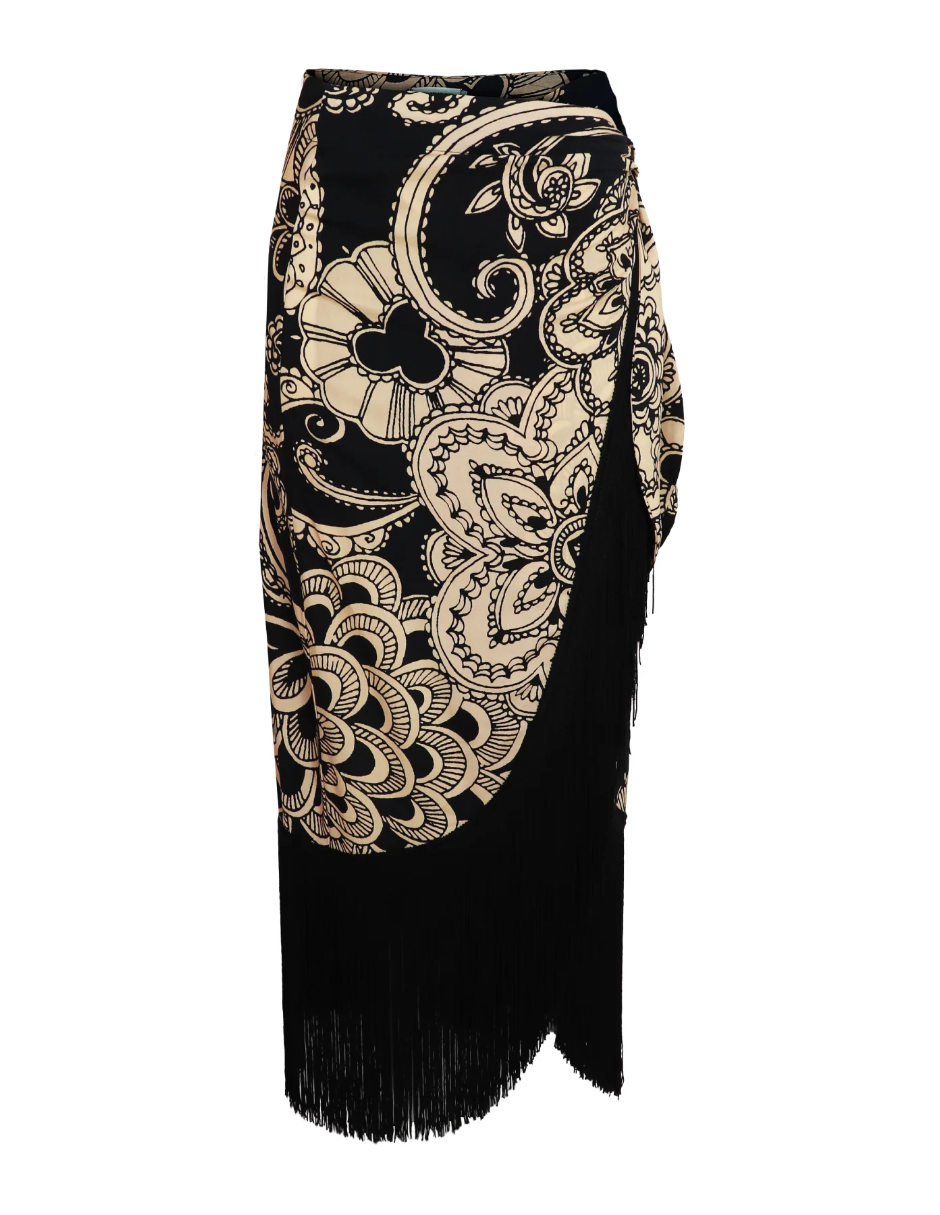 Falda Midi Con Flecos Tyra J&b Talla M Color Negro
