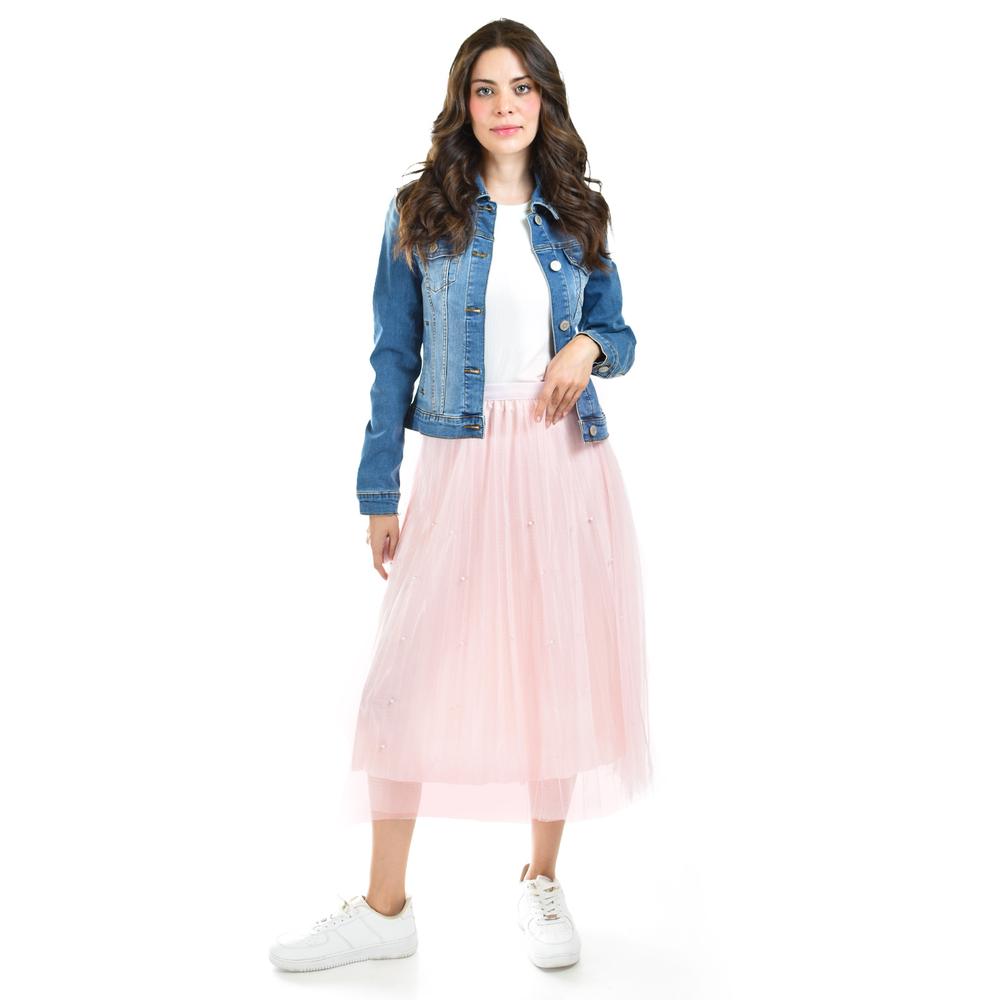 Foto 1 | Falda Midi de Tul con Perlas Roman Fashion Juvenil Rosa