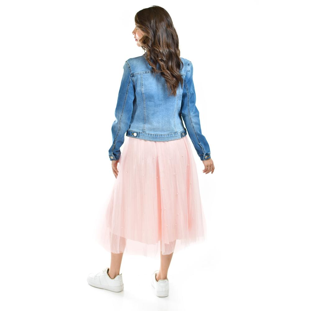Foto 3 | Falda Midi de Tul con Perlas Roman Fashion Juvenil Rosa