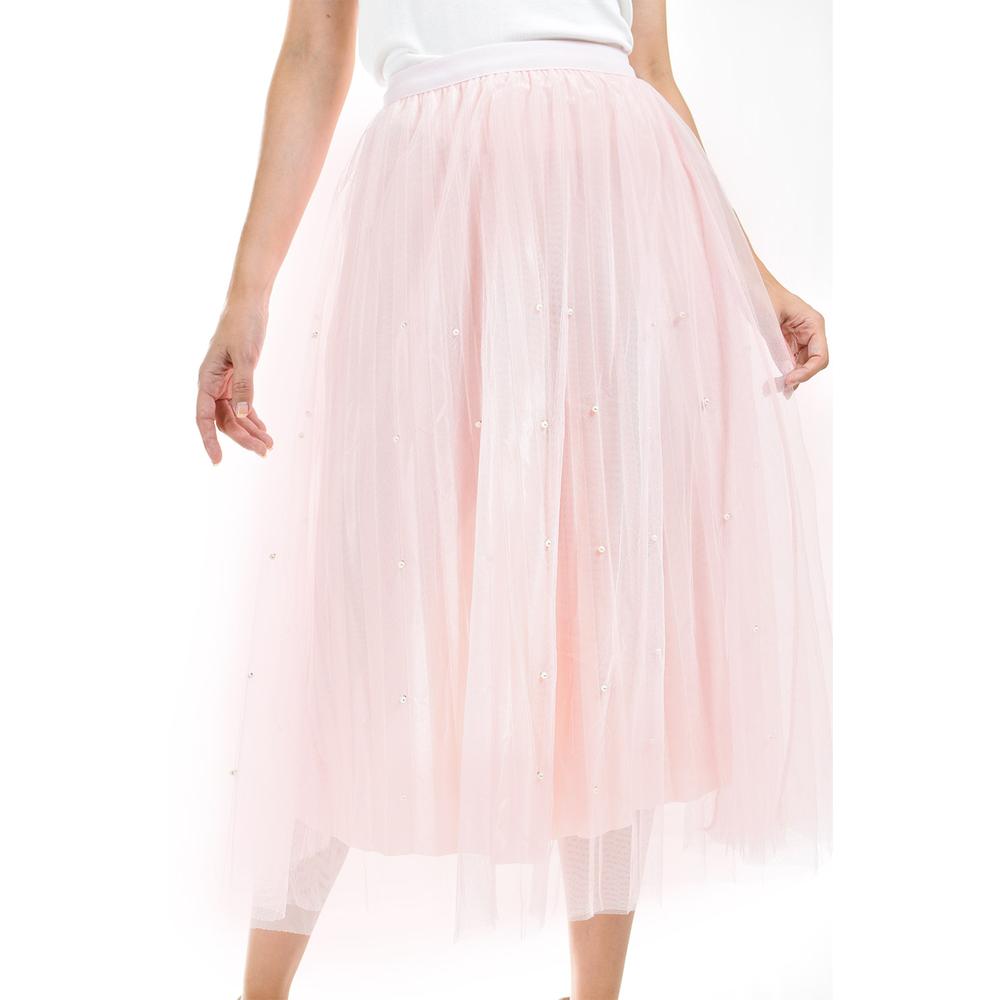Foto 5 pulgar | Falda Midi de Tul con Perlas Roman Fashion Juvenil Rosa