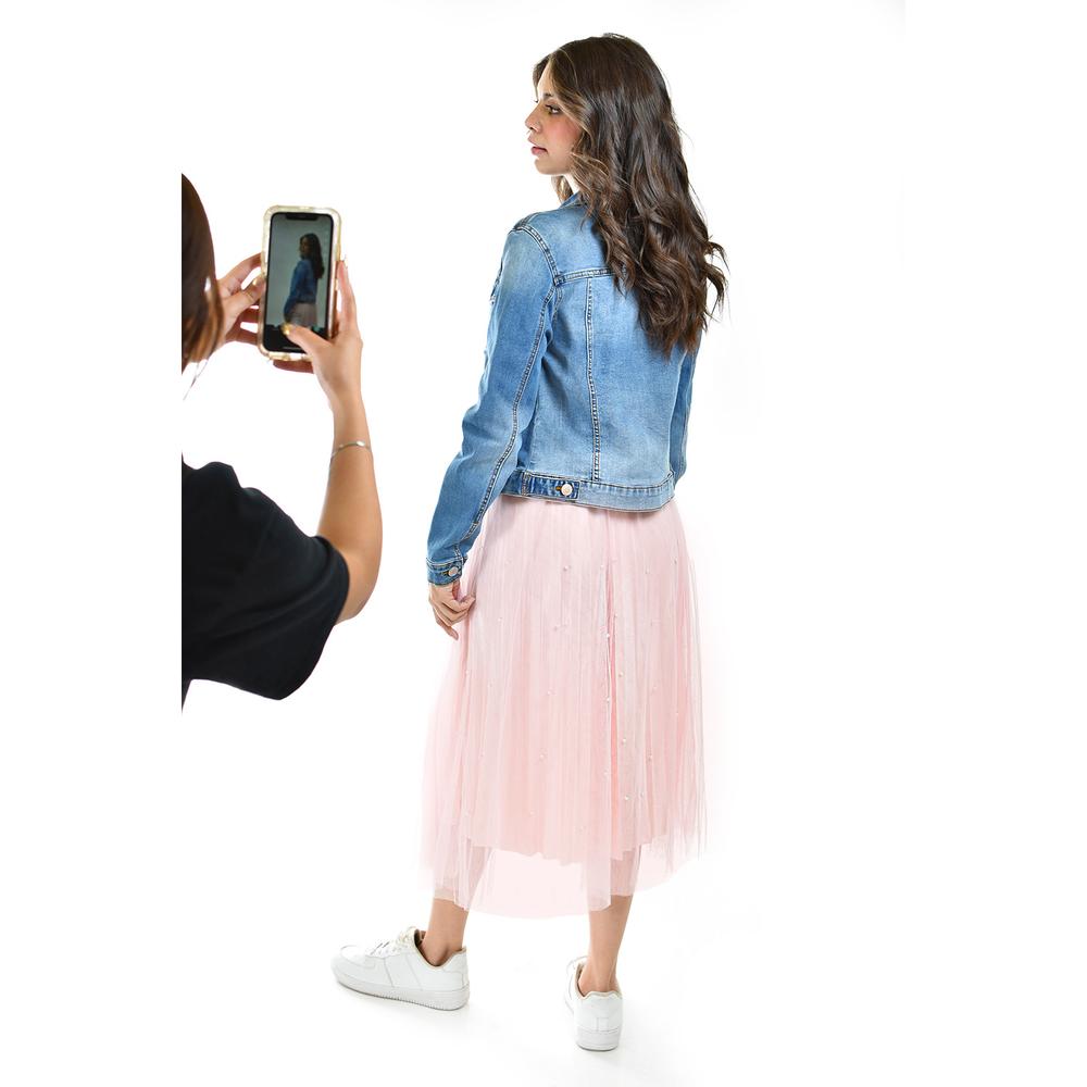 Foto 7 pulgar | Falda Midi de Tul con Perlas Roman Fashion Juvenil Rosa