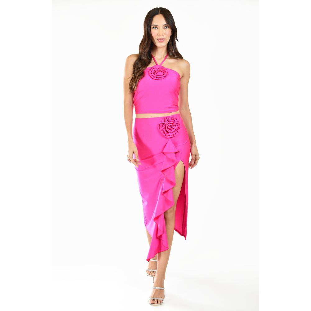 Foto 6 pulgar | Conjunto Crop Top Y Falda Con Flor Roman Fashion /juvenil, 9306 (fiusha) Fucsia