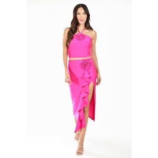 Foto 5 | Conjunto Crop Top Y Falda Con Flor Roman Fashion /juvenil, 9306 (fiusha) Fucsia