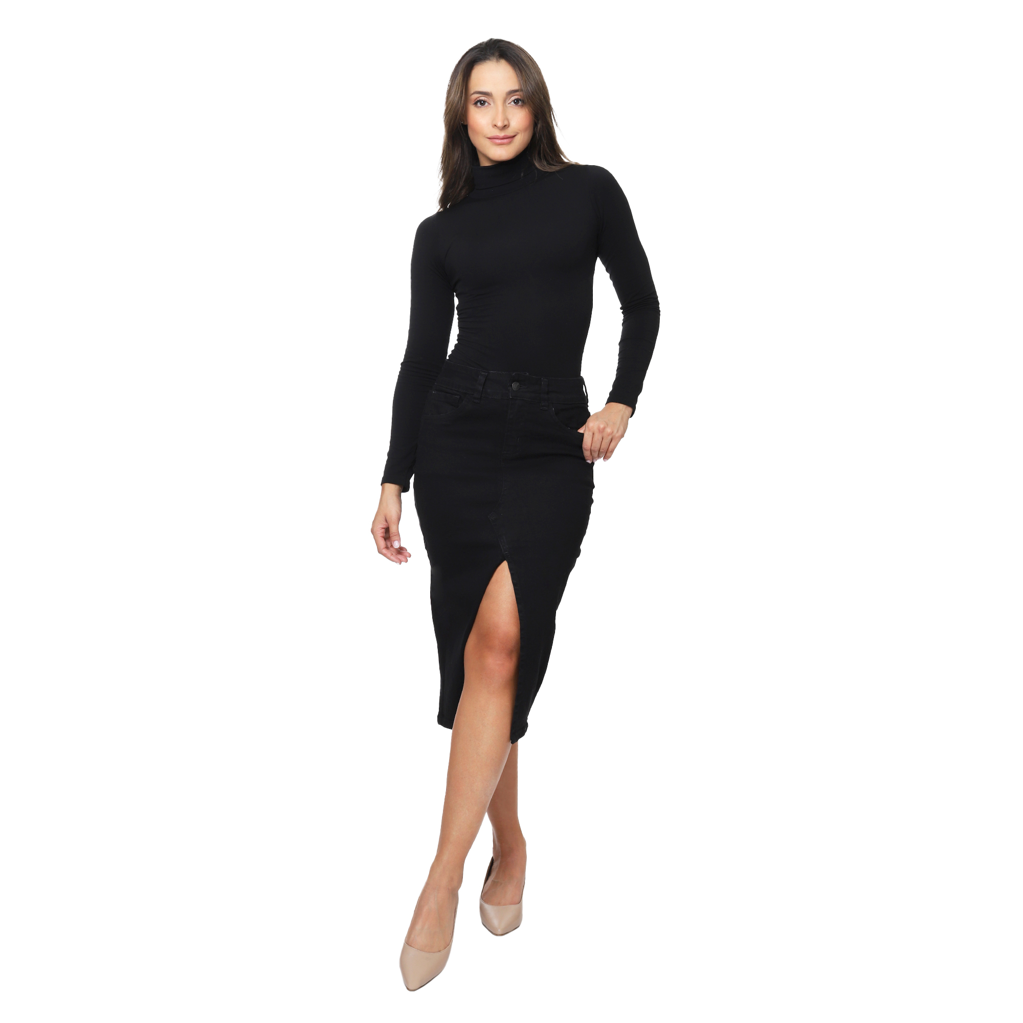 Foto 1 | Falda Larga De Mezclilla Stretch Con Abertura En Medio Para Dama Pineda Jeans Negro