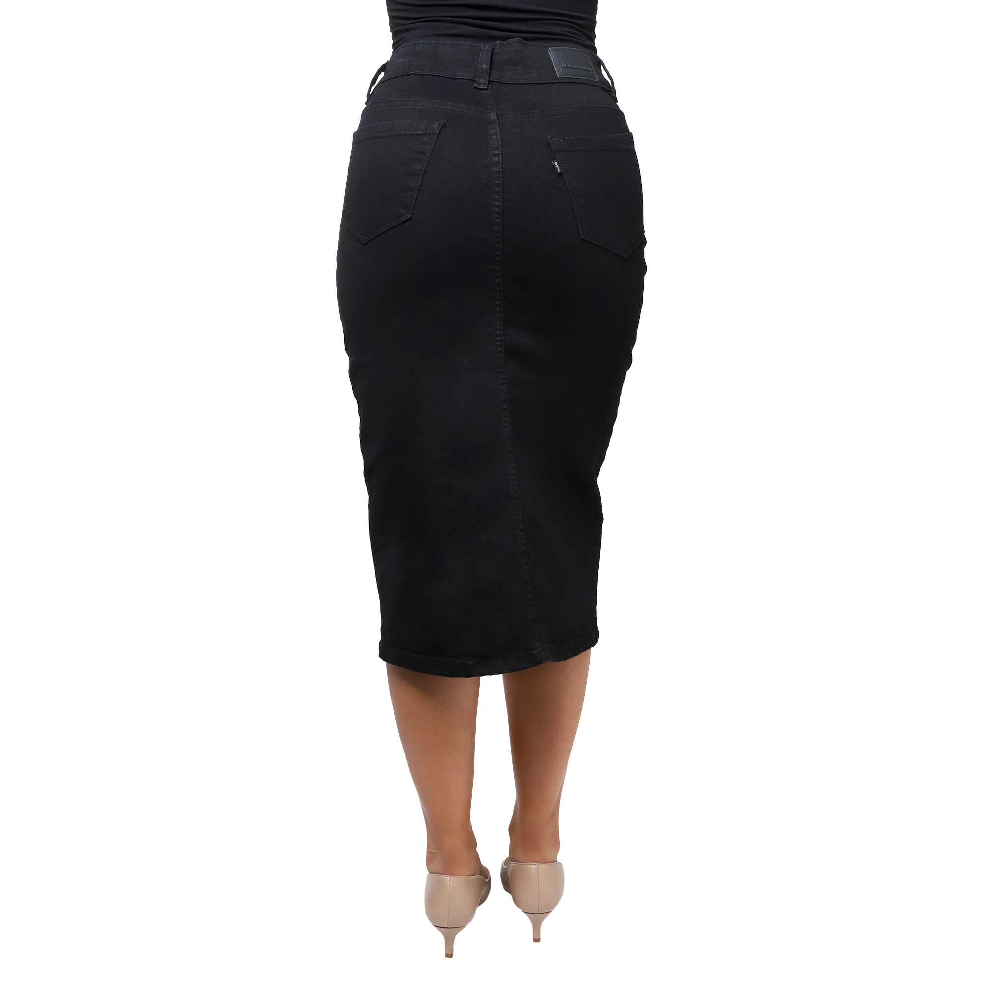 Foto 4 | Falda Larga De Mezclilla Stretch Con Abertura En Medio Para Dama Pineda Jeans Negro