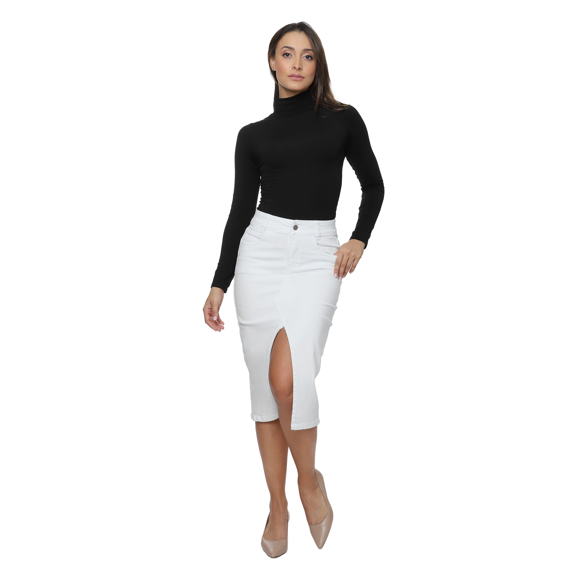 Foto 2 pulgar | Falda Larga Pineda Jeans de Mezclilla Stretch con Abertura en Medio Blanco para Dama
