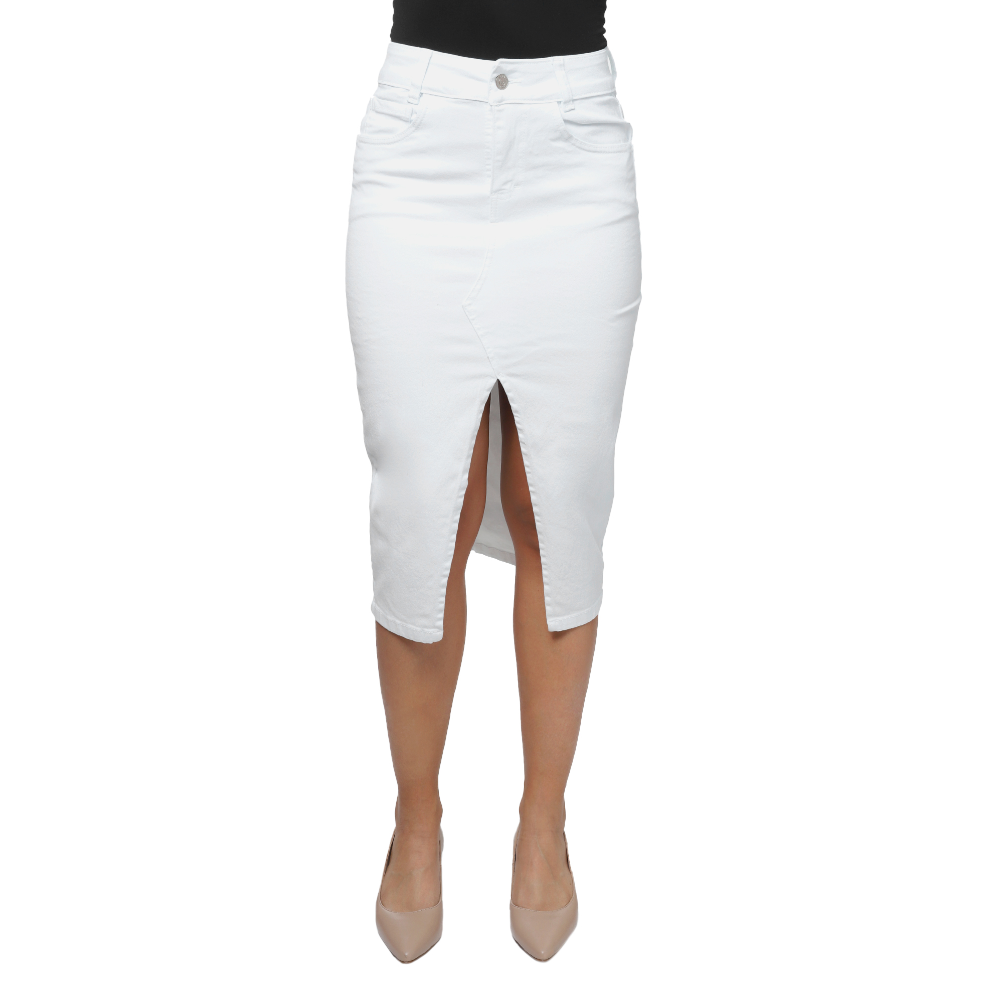Foto 4 pulgar | Falda Larga Pineda Jeans de Mezclilla Stretch con Abertura en Medio Blanco para Dama