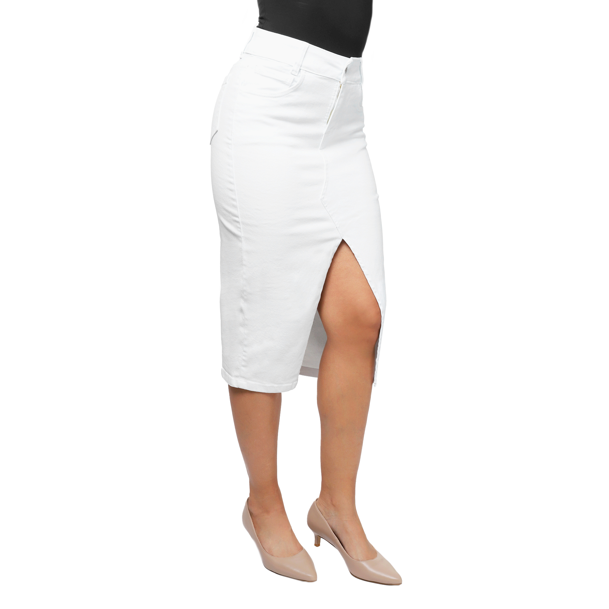 Foto 5 pulgar | Falda Larga Pineda Jeans de Mezclilla Stretch con Abertura en Medio Blanco para Dama