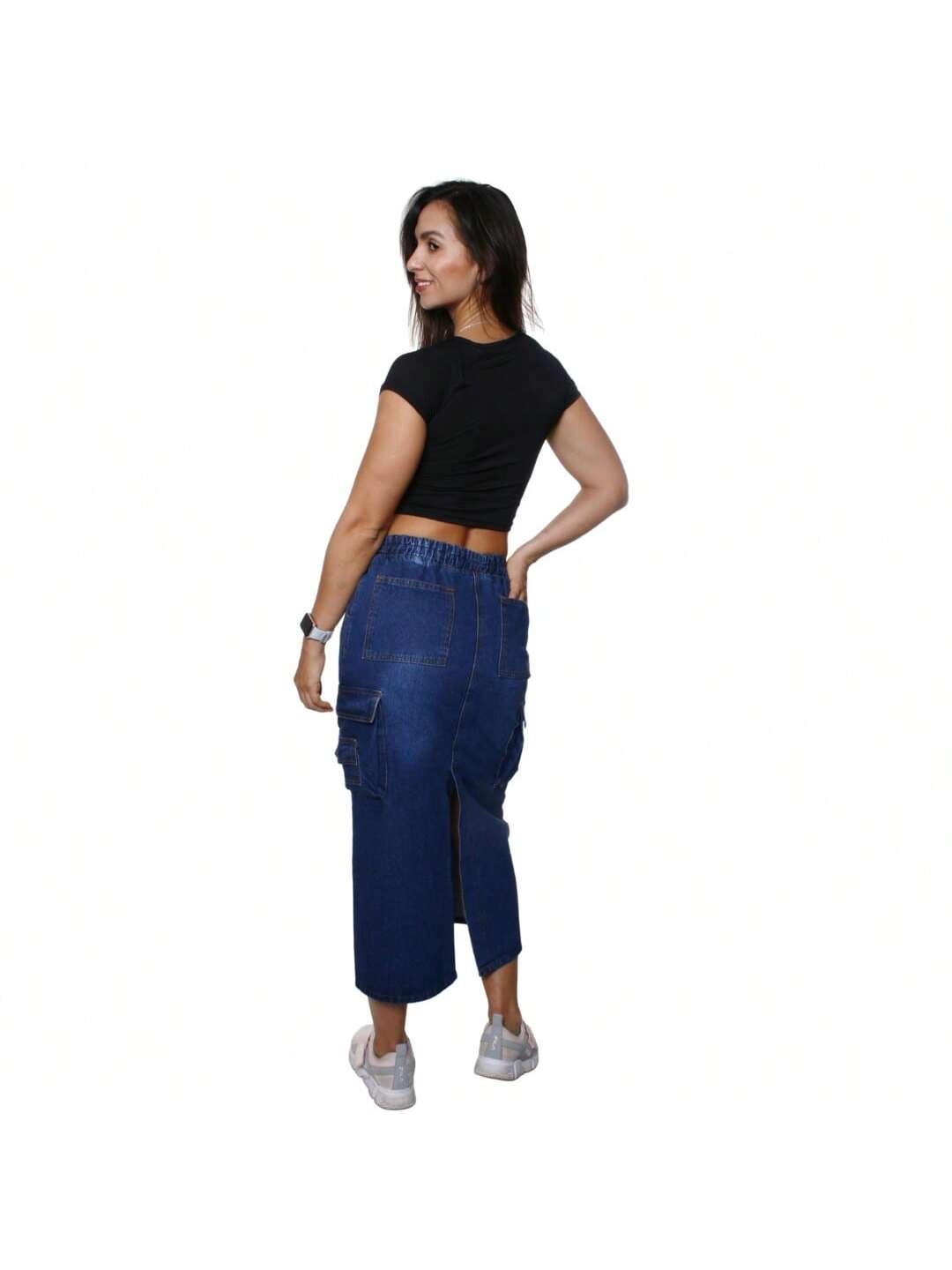Foto 5 pulgar | Falda Larga De Mezclilla Stretch Con Bolsas Tipo Cargo Para Dama Marino Pineda Jeans