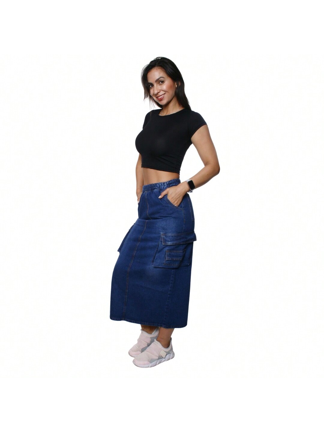Foto 5 | Falda Larga De Mezclilla Stretch Con Bolsas Tipo Cargo Para Dama Marino Pineda Jeans
