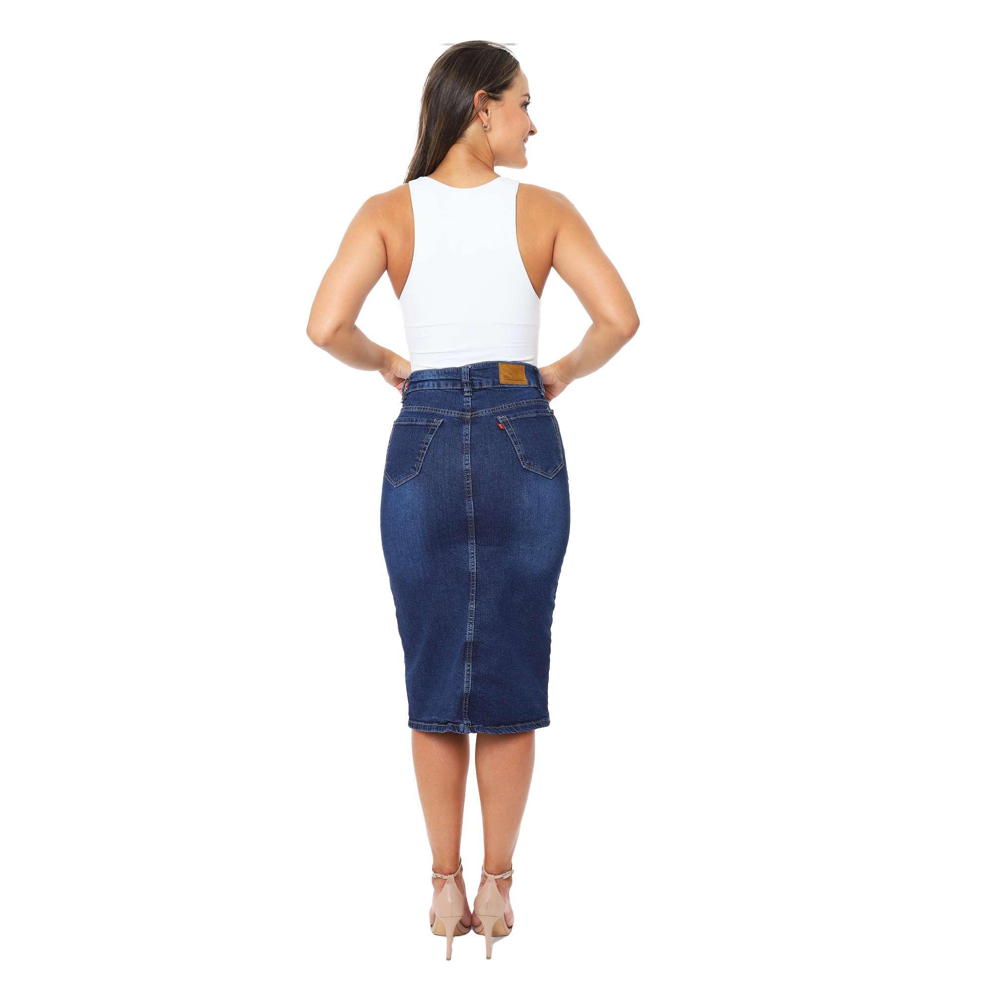 Foto 4 | Falda Larga Recta Abierta De Adelante Split Skirt Mezclilla Stretch Para Dama Pineda Jeans Color Stone