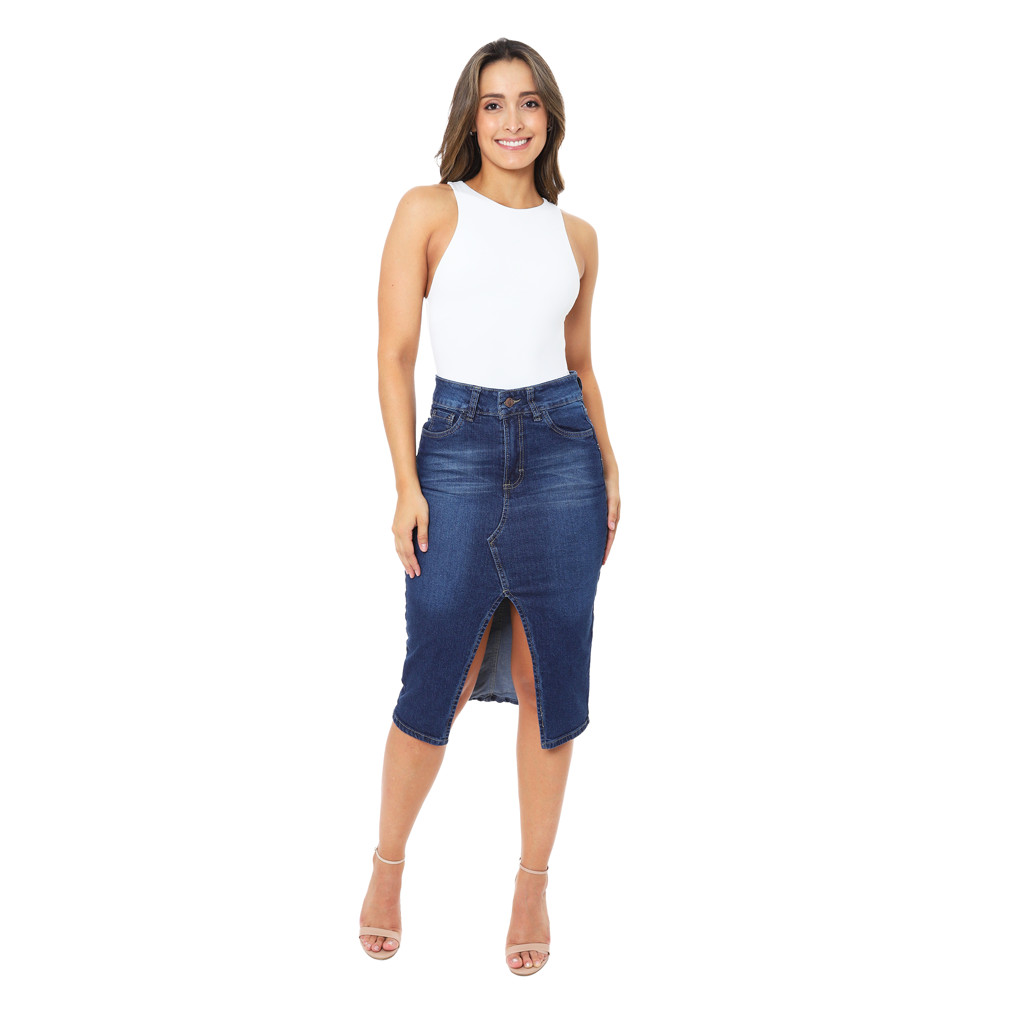 Foto 5 | Falda Larga Recta Abierta De Adelante Split Skirt Mezclilla Stretch Para Dama Pineda Jeans Color Stone