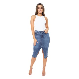 Foto 3 | Falda Larga Recta Abierta Pineda Jeans Split Skirt Mezclilla Stretch para Dama