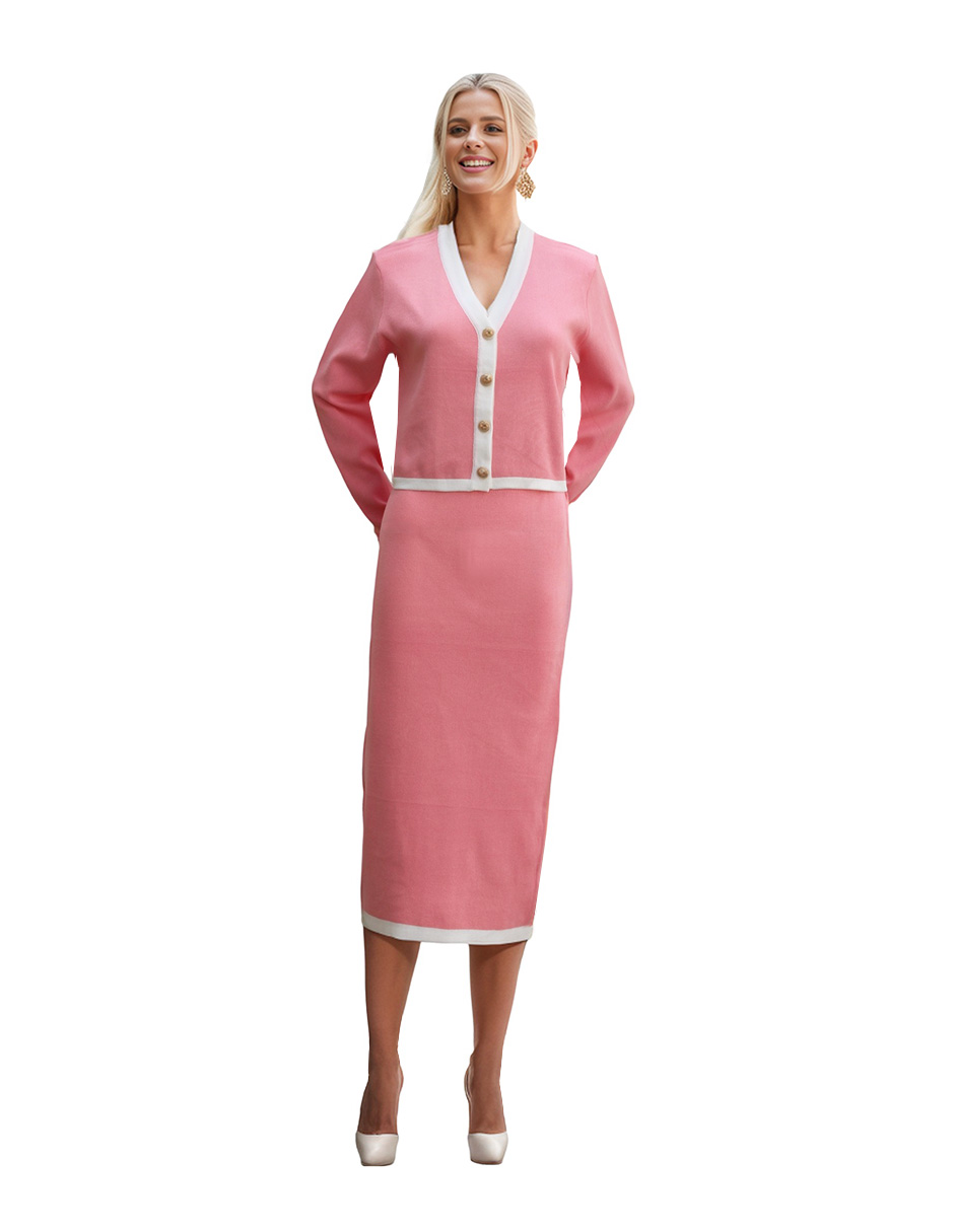 Conjunto de Falda y Blusa Amanda Tejido color Rosa