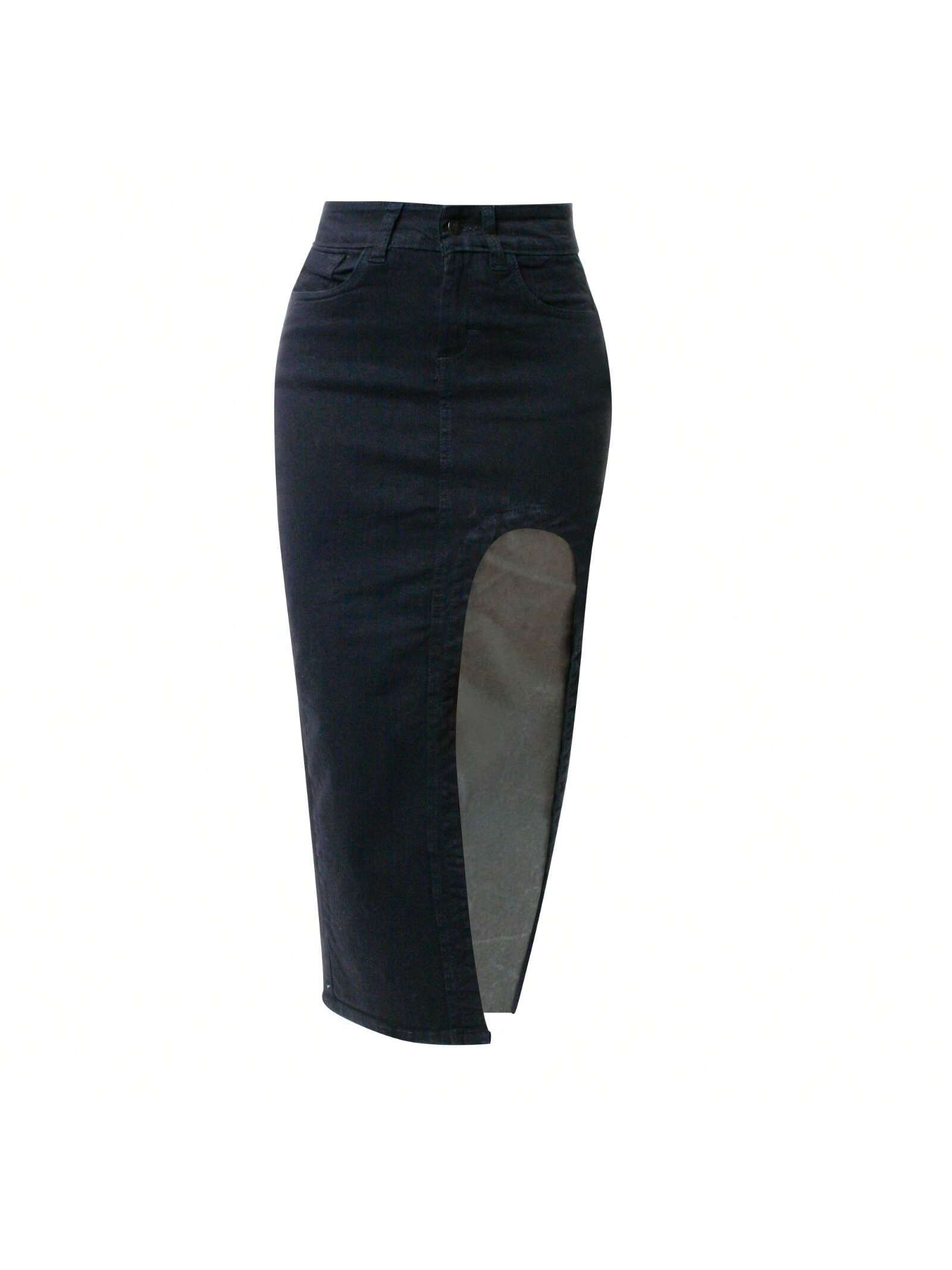 Foto 4 pulgar | Falda Larga Mezclilla Rigida Con Abertura En La Pierna Para Dama Pineda Jeans Negro