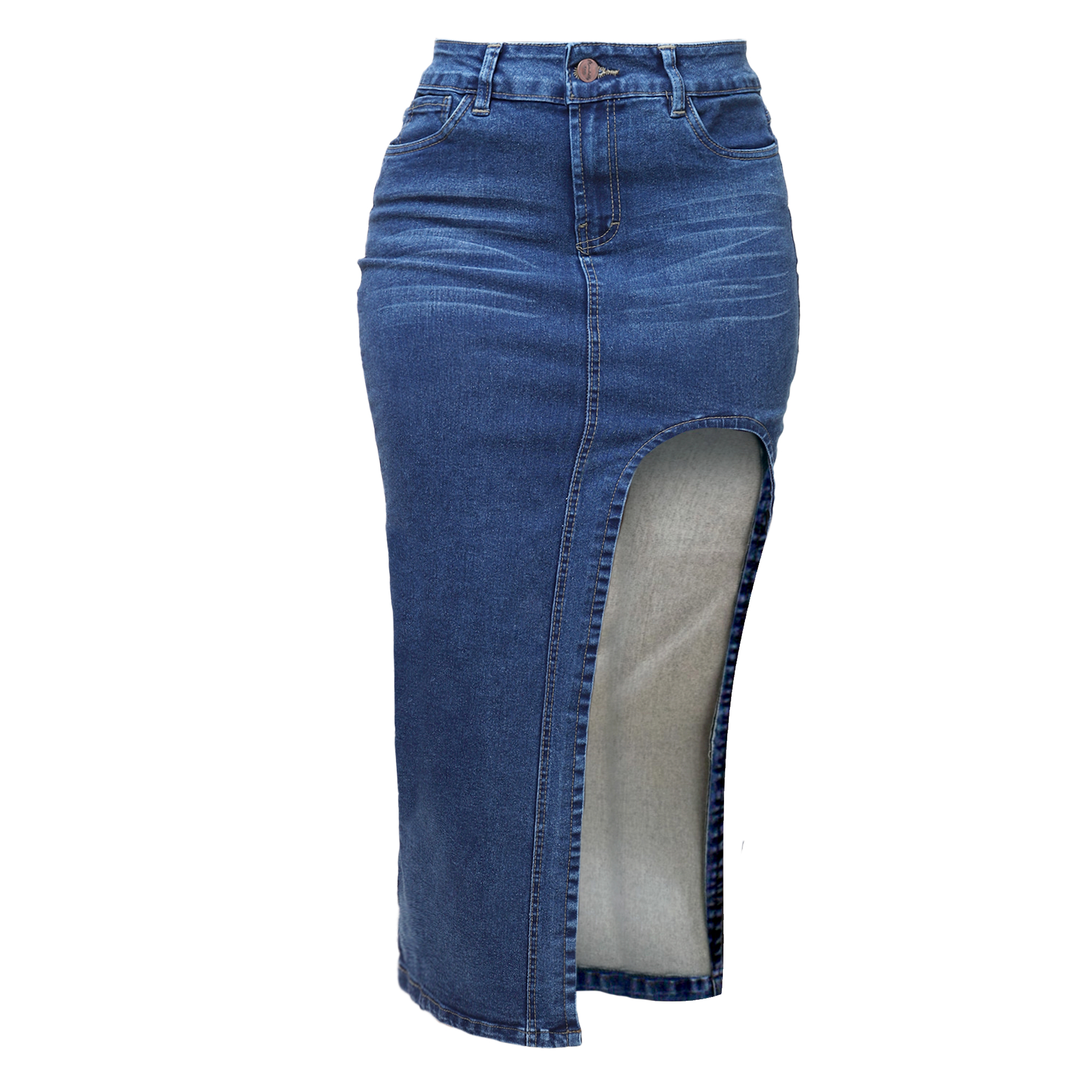 Foto 5 pulgar | Falda Larga Mezclilla Rígida Con Abertura En La Pierna Para Dama Pineda Jeans Barrido