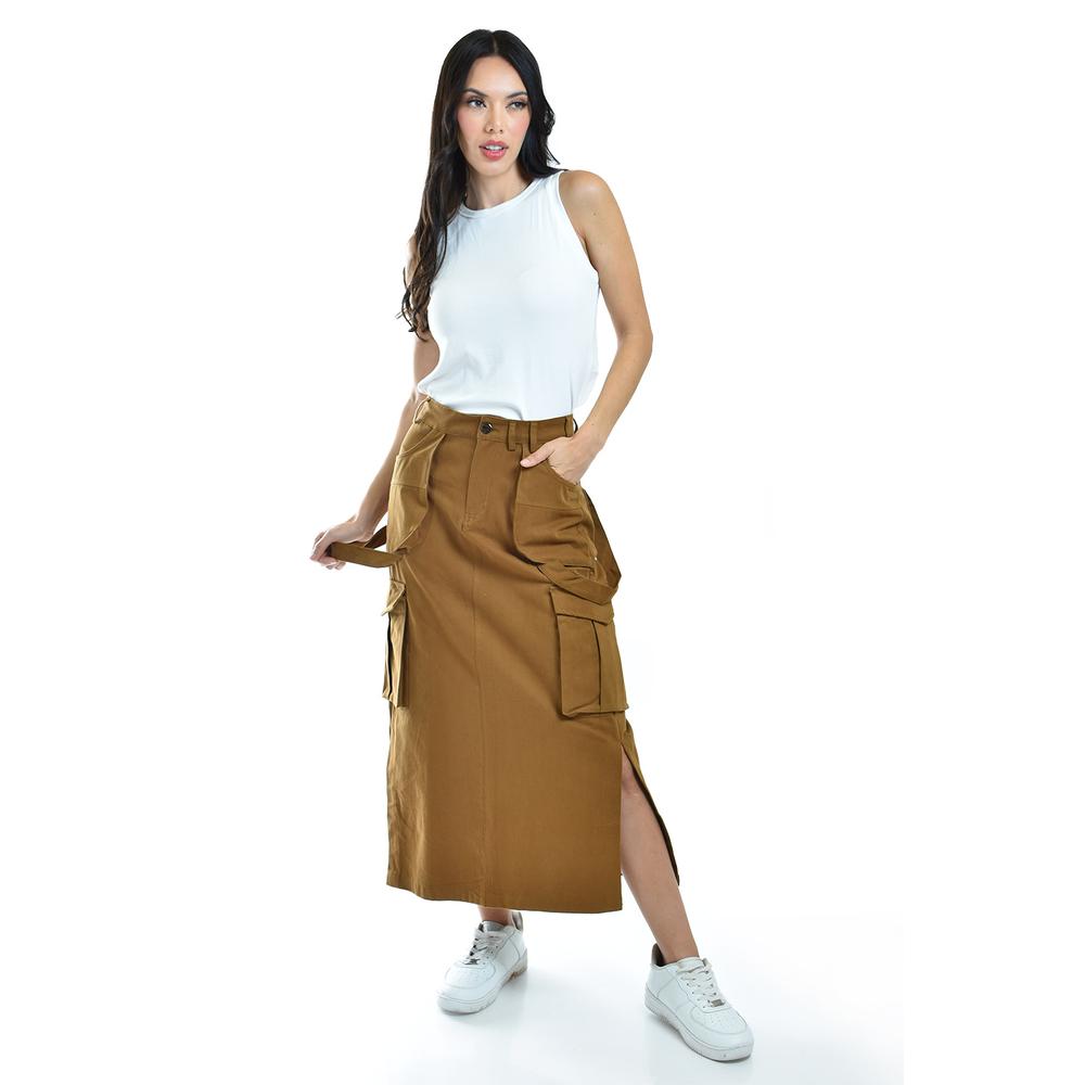 Falda Midi Estilo Cargo Roman Fashion Tallas Extras, 0155 (cafe) Cafe