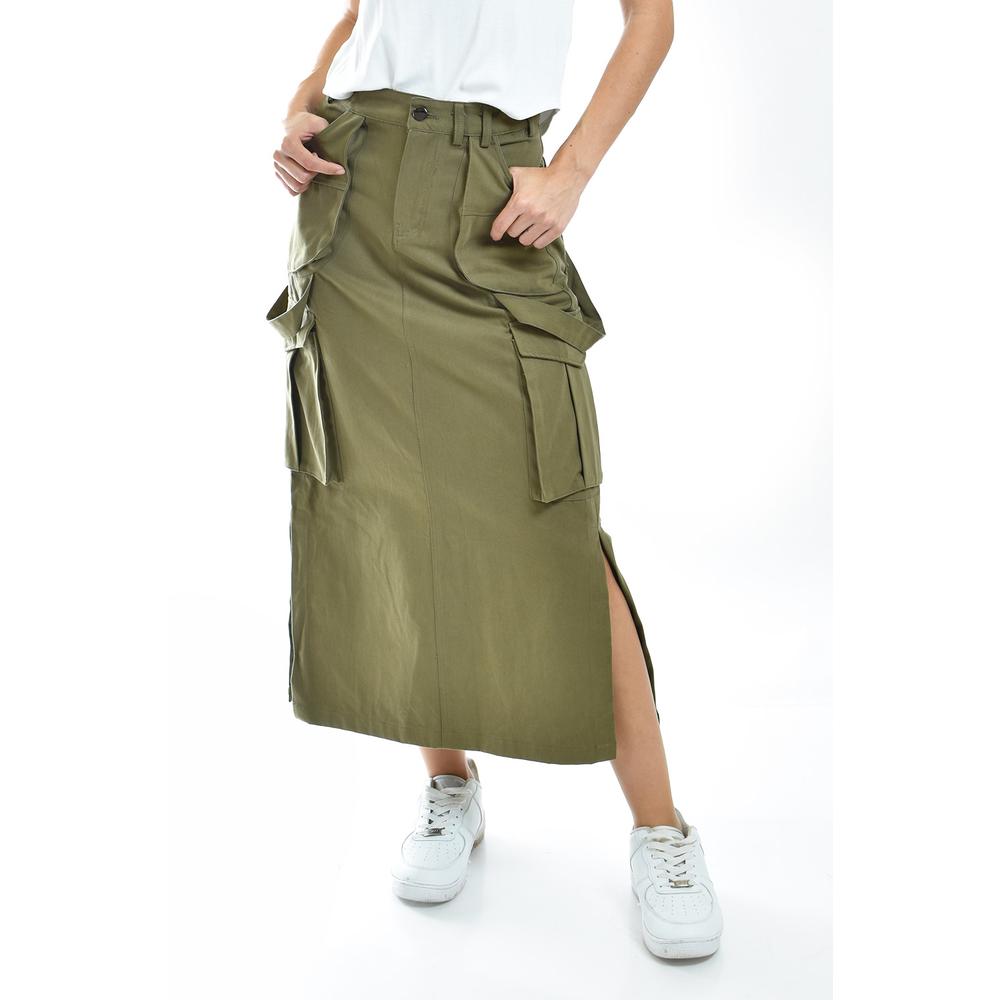 Falda Midi Estilo Cargo Roman Fashion Tallas Extras, 0155 (verde Militar) Verde Oscuro