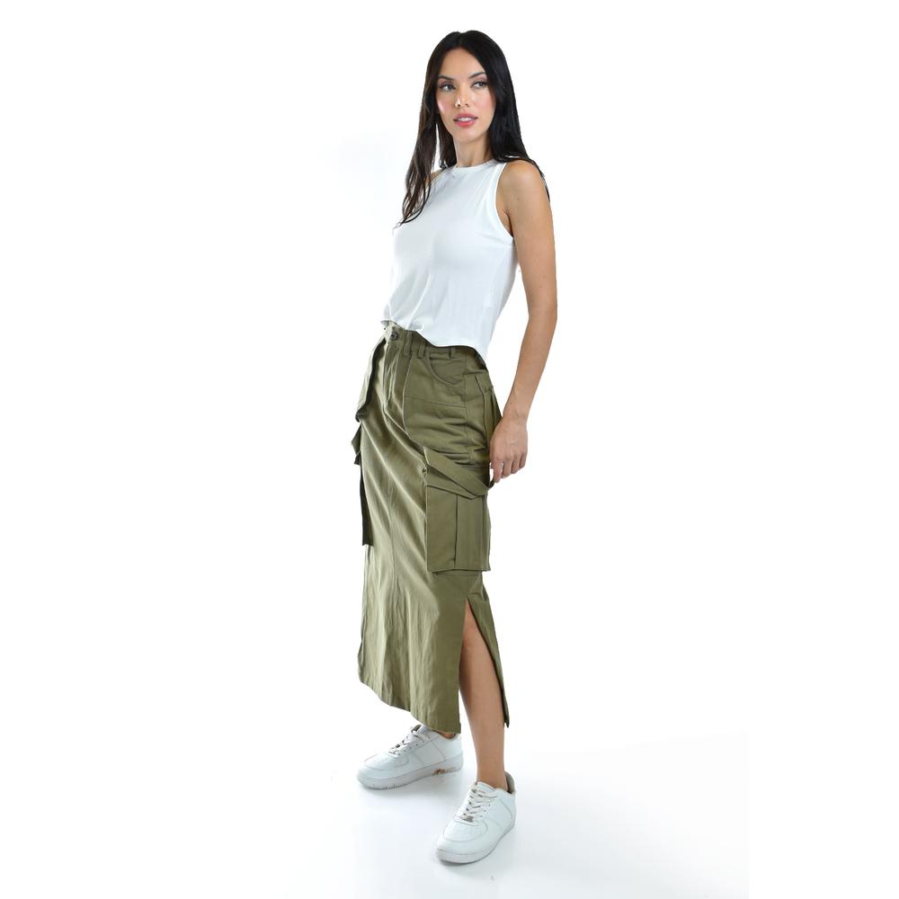Foto 2 | Falda Midi Estilo Cargo Roman Fashion Tallas Extras, 0155 (verde Militar) Verde Oscuro