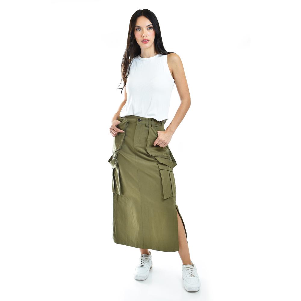 Foto 5 | Falda Midi Estilo Cargo Roman Fashion Tallas Extras, 0155 (verde Militar) Verde Oscuro