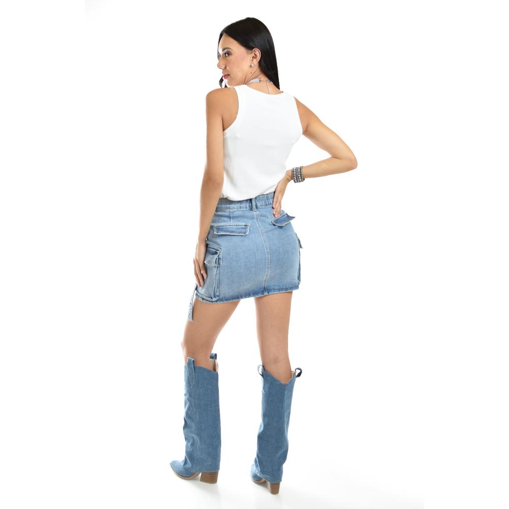 Foto 3 | Falda Denim Tipo Cargo /juvenil, 328 (mezclilla Claro) Azul