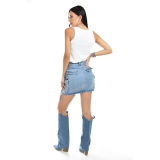 Foto 3 | Falda Denim Tipo Cargo /juvenil, 328 (mezclilla Claro) Azul